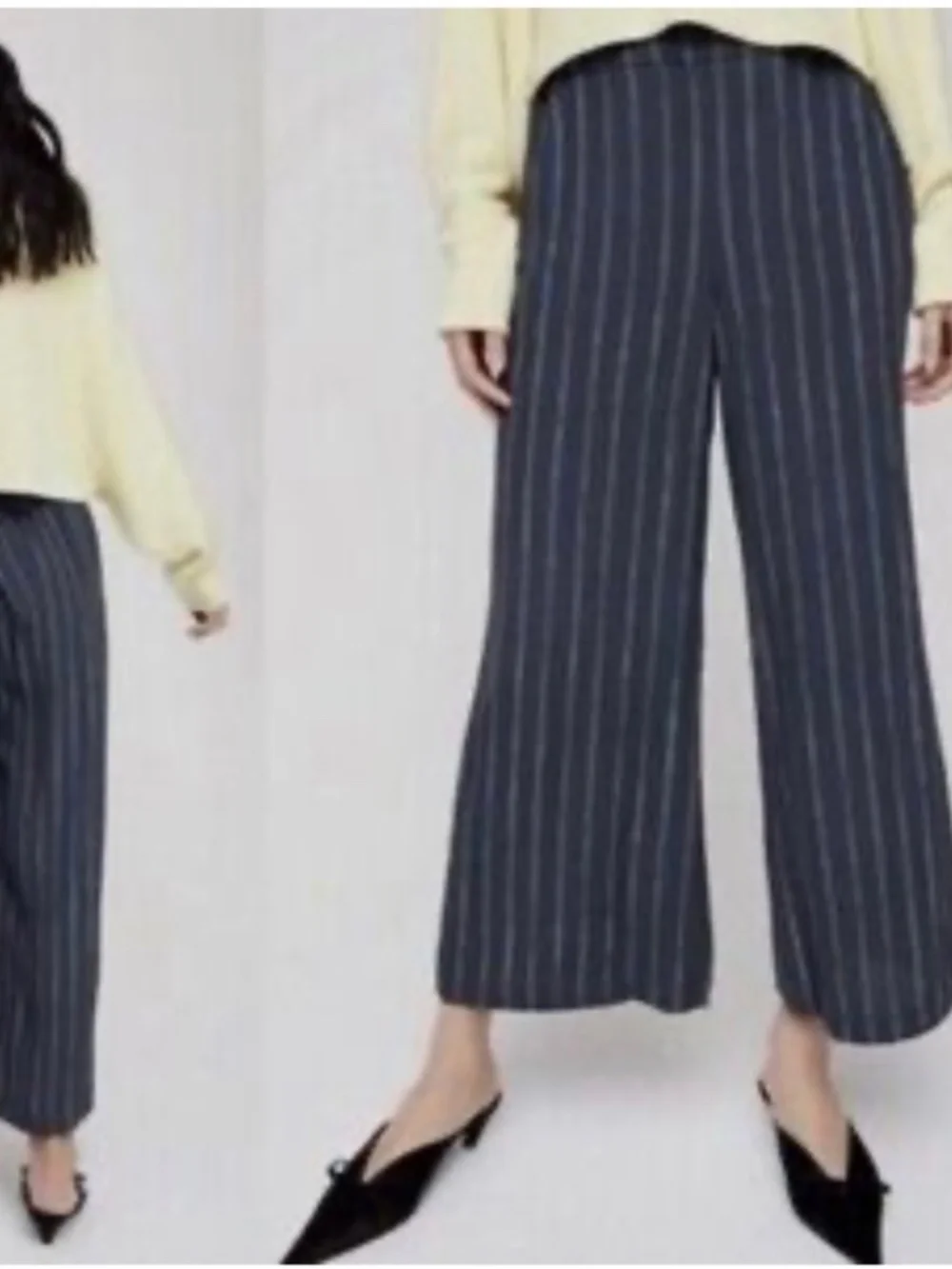 Wilfred Aritzia Faun Pants Navy Pinstripe Wide-Leg Pants XS
